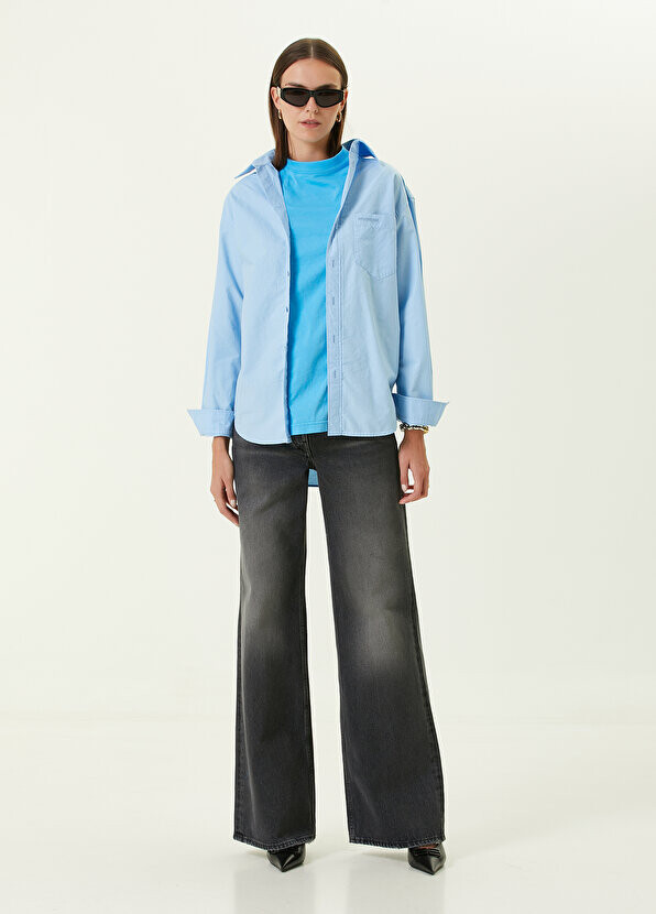 Синяя рубашка с вышитым логотипом Balenciaga — фото 2