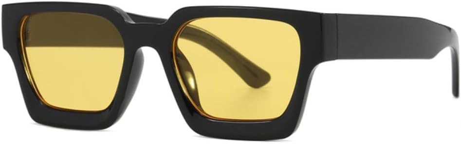 

LVTFCO Модные солнцезащитные очки для женщин, защита от УФ-излучения UV400, винтажные, маленькие прямоугольные, панк, мужские солнцезащитные очки для вождения, Black Yellow