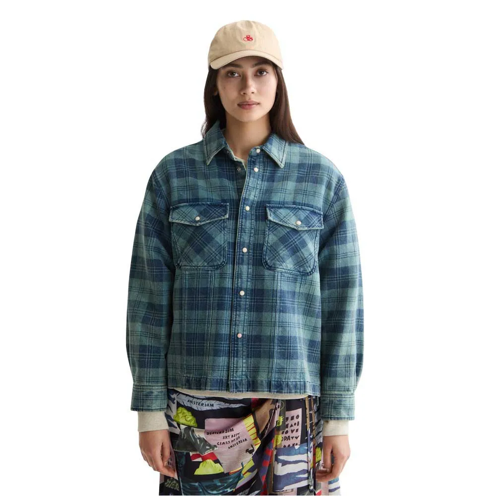 

Верхняя рубашка Scotch & Soda Washed Denim Checked Loose Fit, синий
