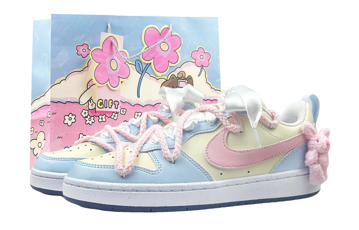 

Кроссовки Nike Court Borough Skateboarding Shoes Women's Low-top Yellow Pink, синий