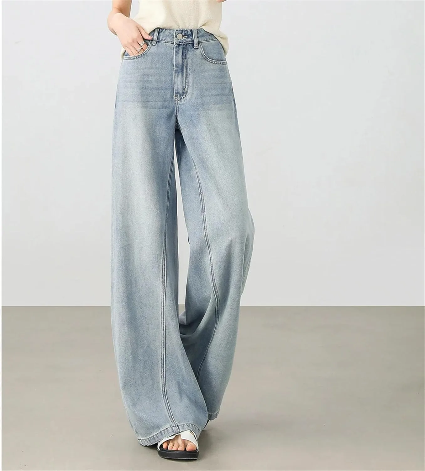 Женские джинсы Cotton Jeans Fashion Straight высокие с карманами — фото 2