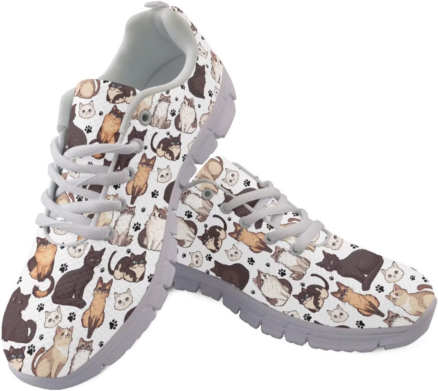 

Кроссовки Jeiento с шнуровкой для спорта и бега для женщин и мужчин с животным принтом, спортивная обувь для ходьбы, противоскользящие кроссовки для джоггинга, Cartoon Kitten