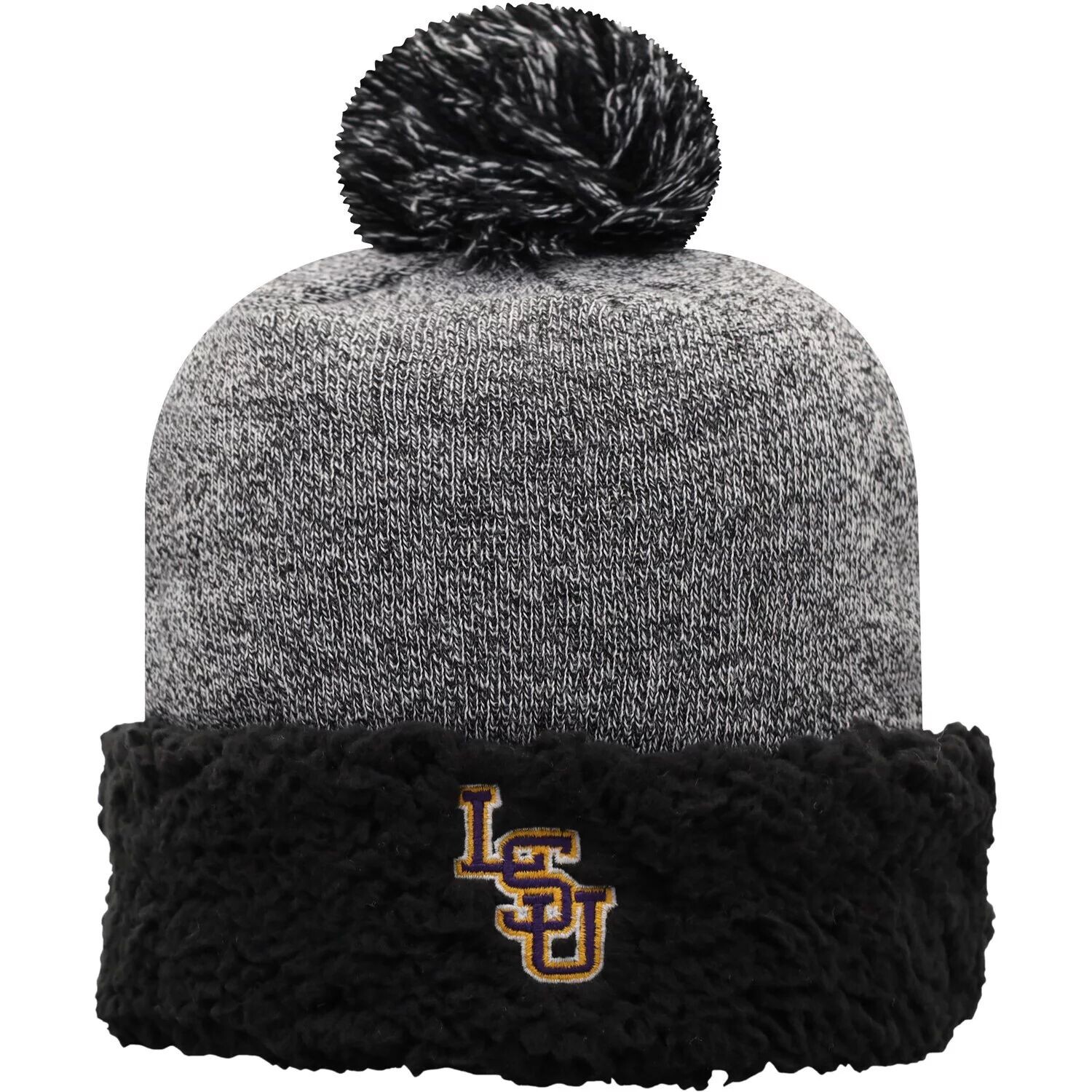 

Женская черная вязаная шапка с манжетами и помпоном Top of the World LSU Tigers