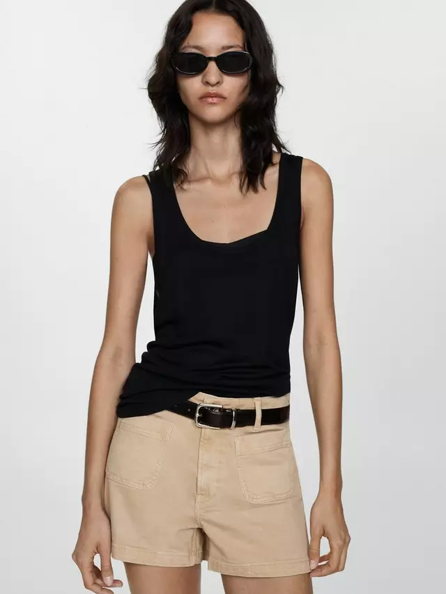 

Шорты Mango Clea High Waisted Denim, песочный