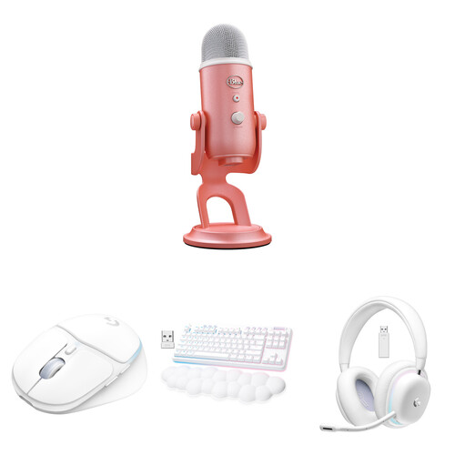 

Комплект USB-микрофона Logitech Blue Yeti для коллекции Aurora с мышью, беспроводной клавиатурой G715 и гарнитурой (переключатели Pink Dawn / White Mist, GX Red)