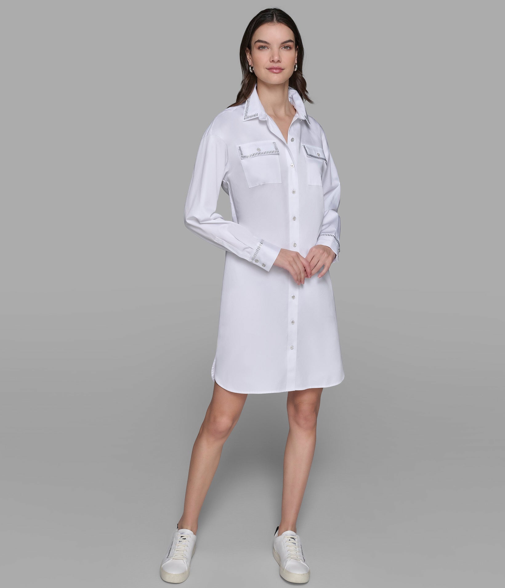 

Платье-рубашка из поплина с декоративными деталями KARL LAGERFELD PARIS, белый
