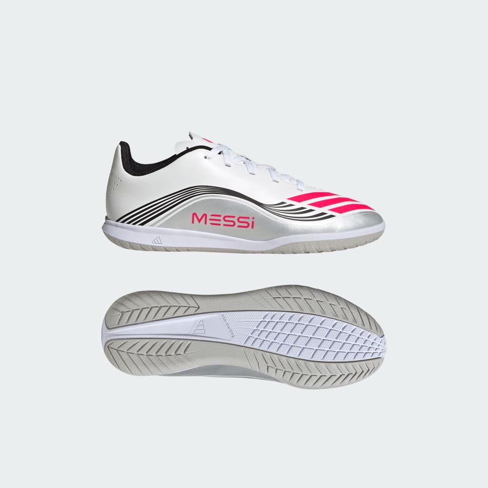 

Кроссовки Adidas F50 Messi Club Indoor soccer shoes Kids, цвет Cloud White/Lucid Red/Silver Metallic