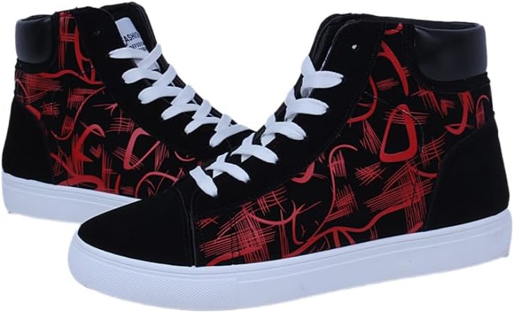 

Мужские высокие кеды большого размера на плоской подошве из холста - дышащие повседневные кроссовки для скейтборда для студентов и ежедневной носки Clolinde, черный/красный