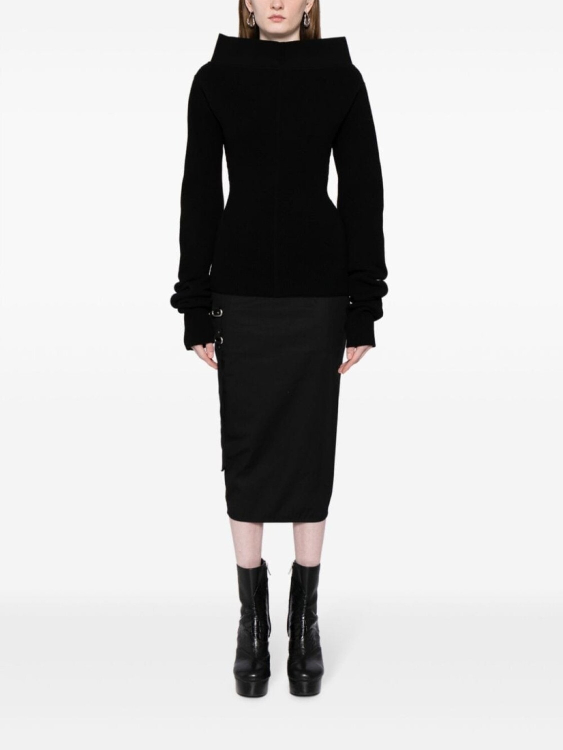 Джемпер с вертикальными швами и рубчиком от Rick Owens, черный — фото 2