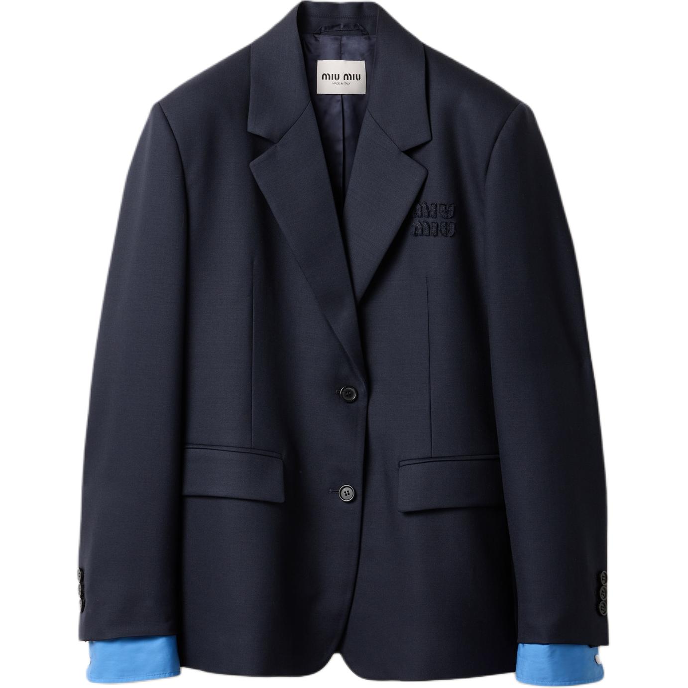 

MIU MIU Приталенный однобортный пиджак в полоску, Marine Blue