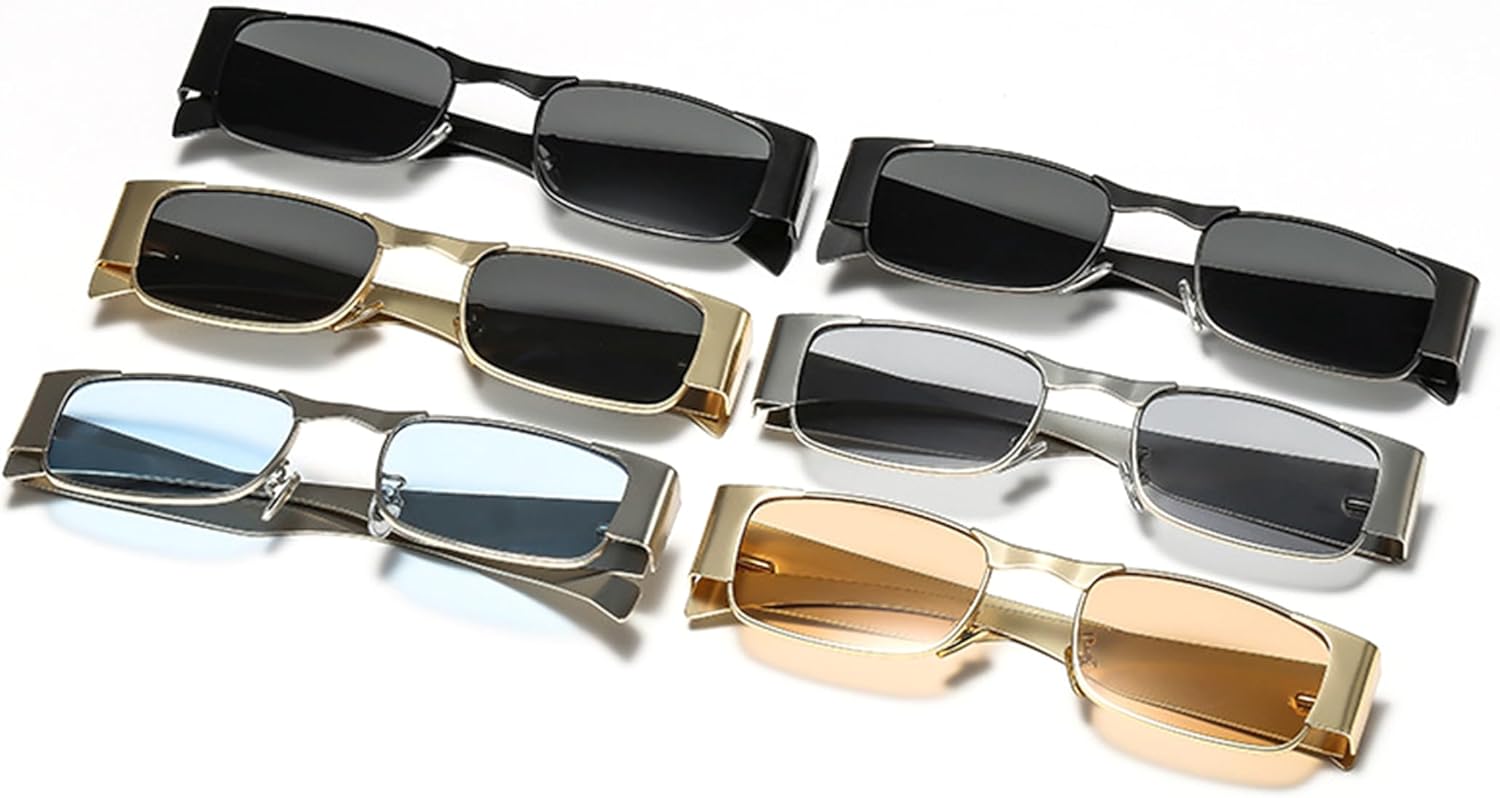 

bullabulling Винтажные солнцезащитные очки Y2k, маленькие квадратные, женские и мужские, ретро, ​​модные панк-очки, металлическая оправа, защита от УФ-излучения UV400, C3