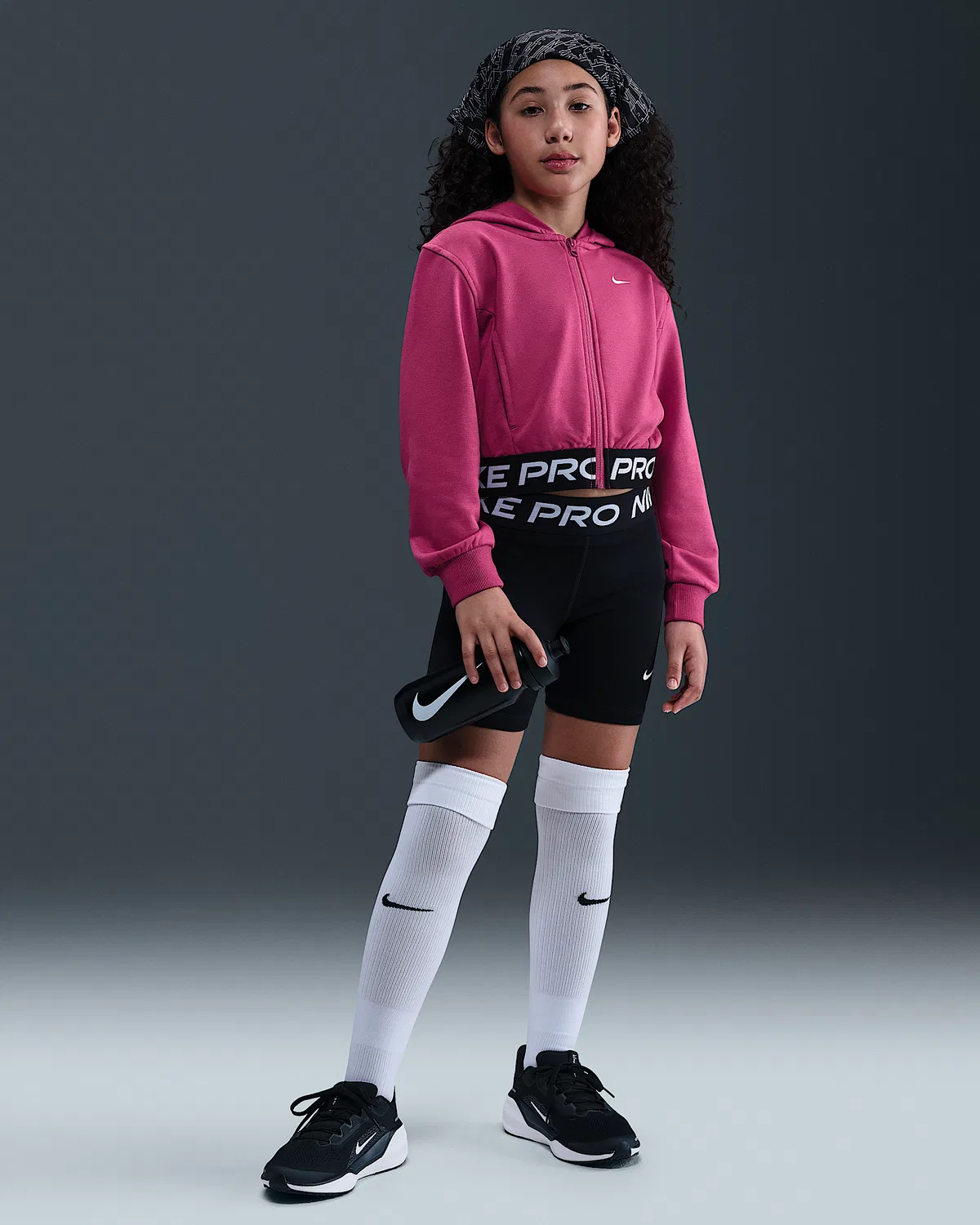 Детская (девичья) флисовая кофта Nike Pro Fleece Dri-FIT на молнии, Sweet Beet/Sweet Beet/Black/White — фото 4