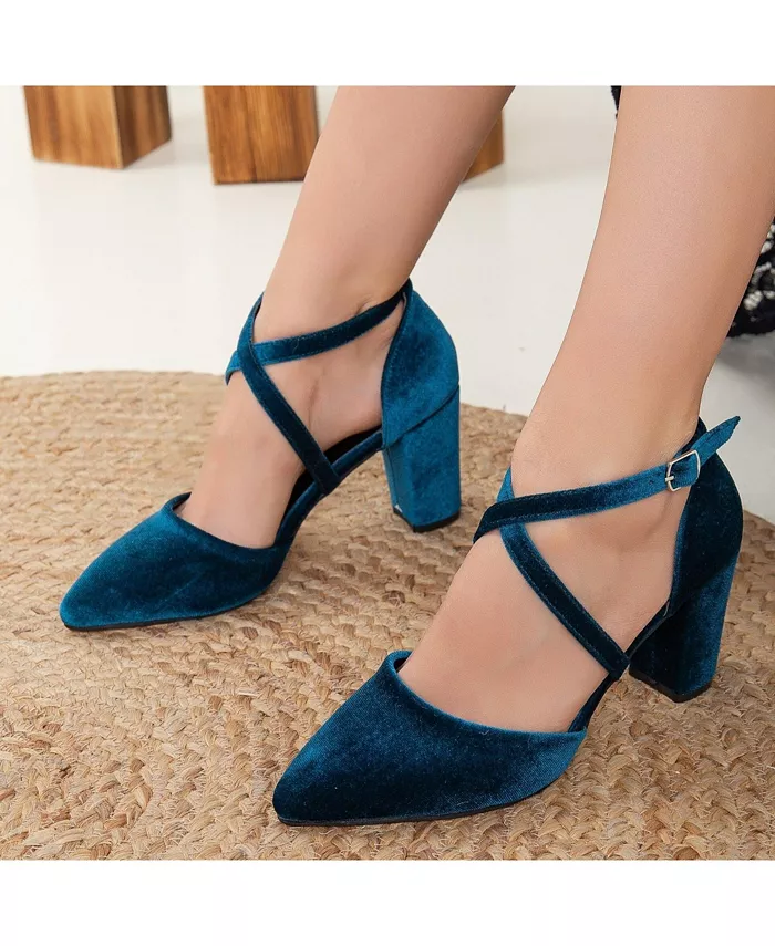 Женские туфли Sina Criss Cross с блочным каблуком Forever & Always Shoes, синий — фото 3
