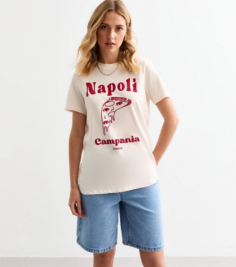 

Футболка с рисунком Off White Napoli Pizza New Look, белый