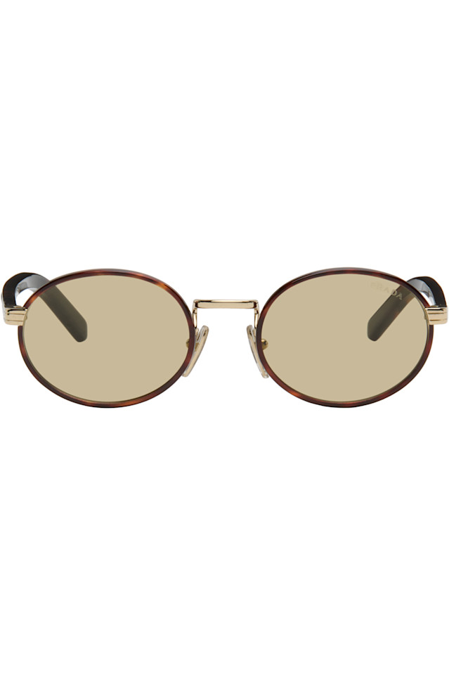 

Prada Eyewear Коричневые солнцезащитные очки с металлической пластиной, ставшие культовыми