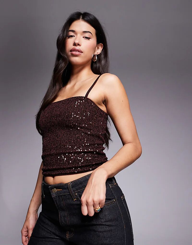 

Топ на бретельках ASOS DESIGN шоколадного цвета с пайетками