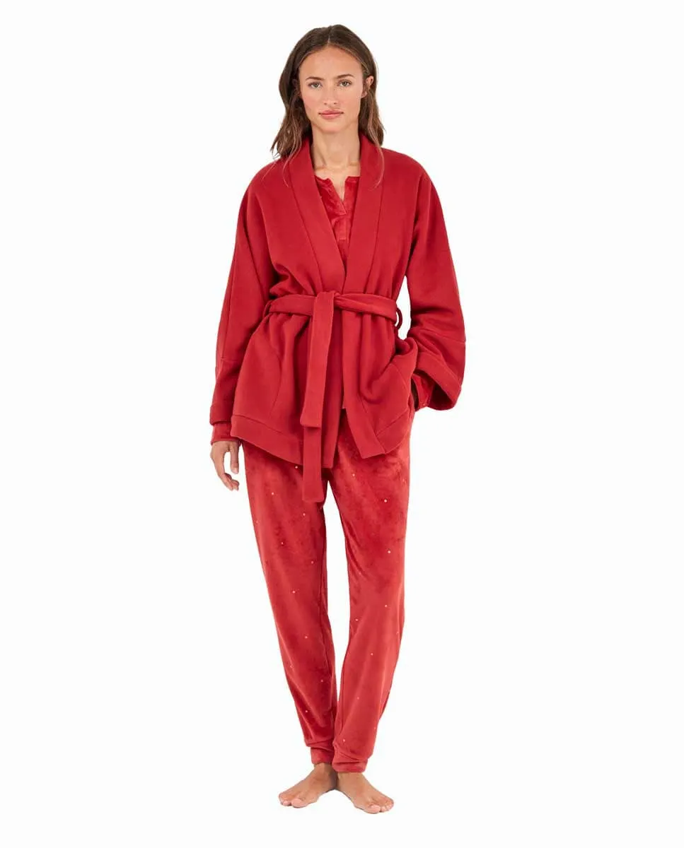 

Бархатное кимоно с восточным принтом и горошком Gisela, гранатовый