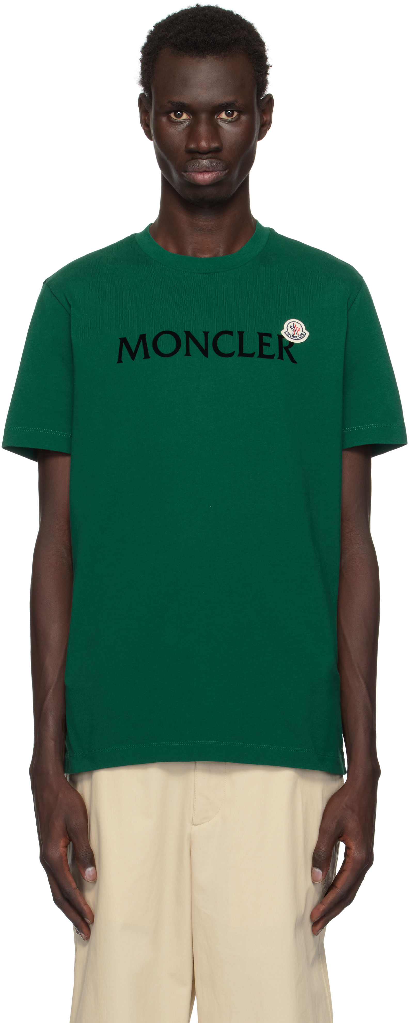 

Футболка с зеленым флокированным логотипом Moncler