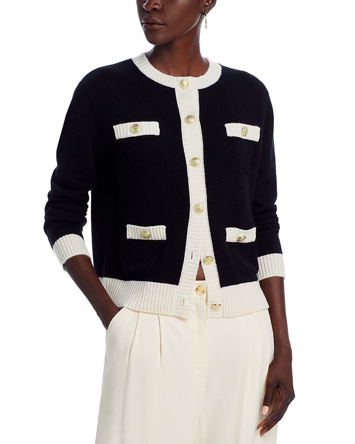 

Кашемировый кардиган C by Bloomingdale's Cashmere с контрастной отделкой, мультиколор