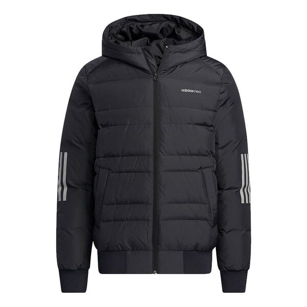 

Пуховик adidas neo M Dwn 3S Puf Jk Metallic Sports hooded down Jacket Black, черный