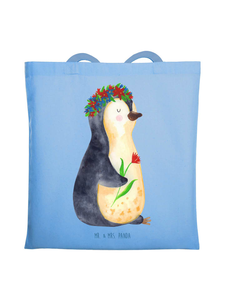 

Mr. & Mrs. Panda Сумка-шоппер с пингвинами и цветами, небесно-голубого цвета (без слов)