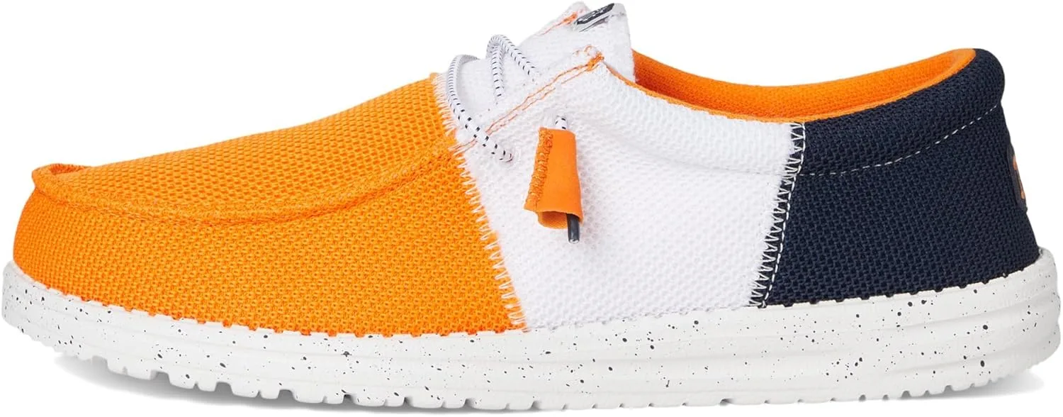 Мужские лоферы HEYDUDE Wally Tri Varsity из сетчатой ткани, белый/оранжевый — фото 4
