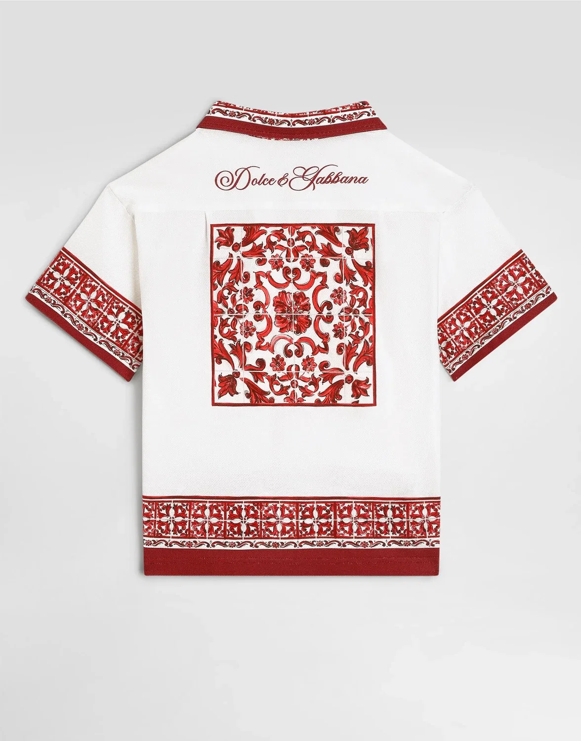 Майолика-с печатным рисунком двухслойная рубашка-поло DOLCE & GABBANA, бежевый — фото 2