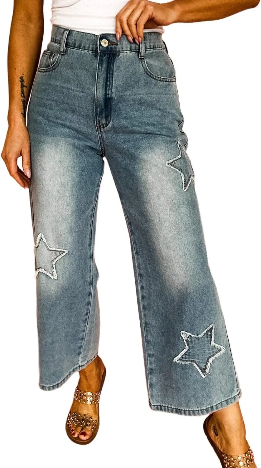 

Apvirdy джинсы кроп с пачворком для женщин, широкие, высокая посадка