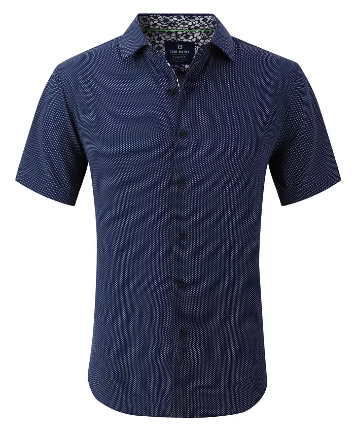 

Мужская облегающая рубашка с коротким рукавом Performance Button Down Tom Baine, синий