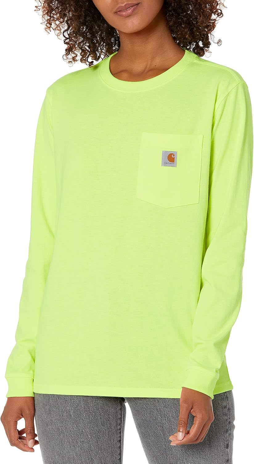 

Carhartt Women's 103244 Women's Wk126 рабочая футболка с карманом и длинным рукавом, Brite Lime