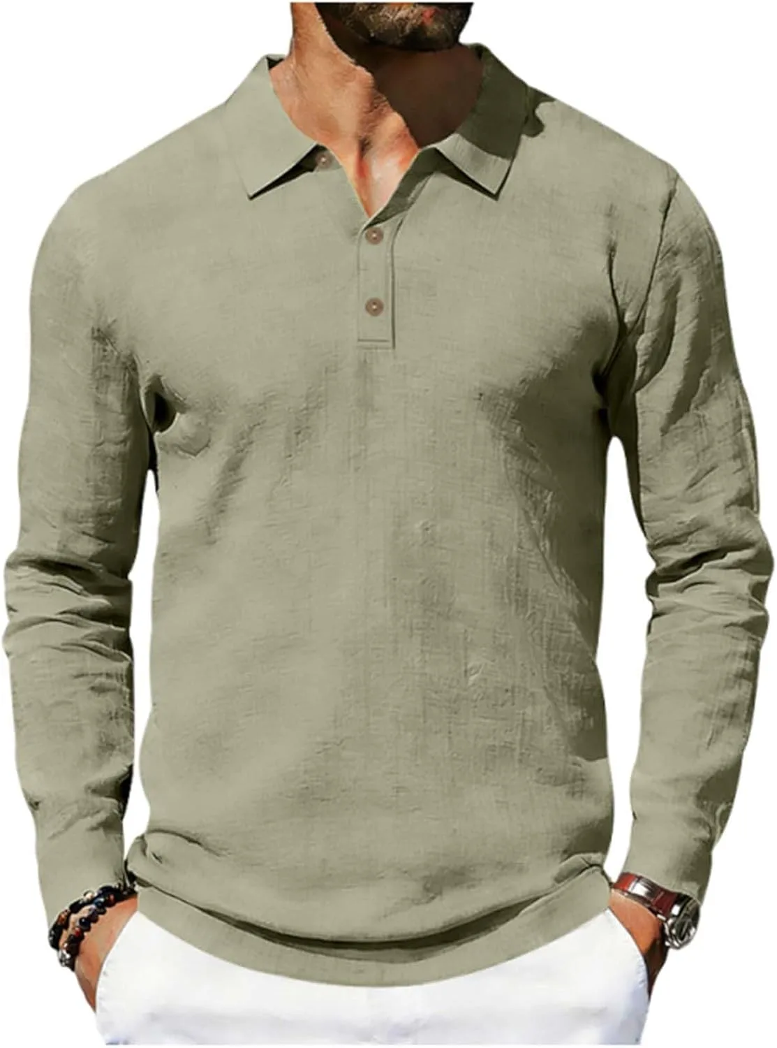 

Мужская льняная поло с длинным рукавом для лета