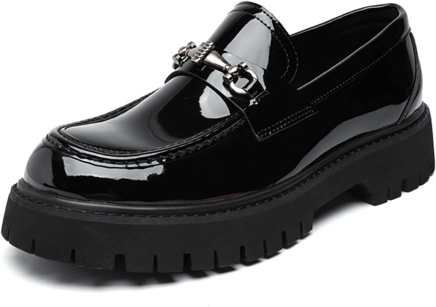 

Мужские слипоны на платформе из лакированной кожи с декором в виде лошади, низкие с округлым носком, на массивном каблуке, с противоскользящей подошвой, с пенни, для бизнес-кэжуал, выпускного, вечеринки, свидания или церемонии Baiquwo, черный