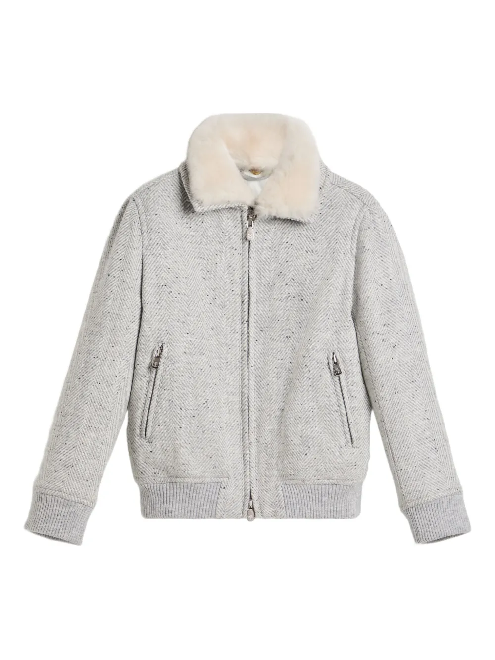 

Бомбер со съемным воротником и узором в елочку Brunello Cucinelli Kids, серый