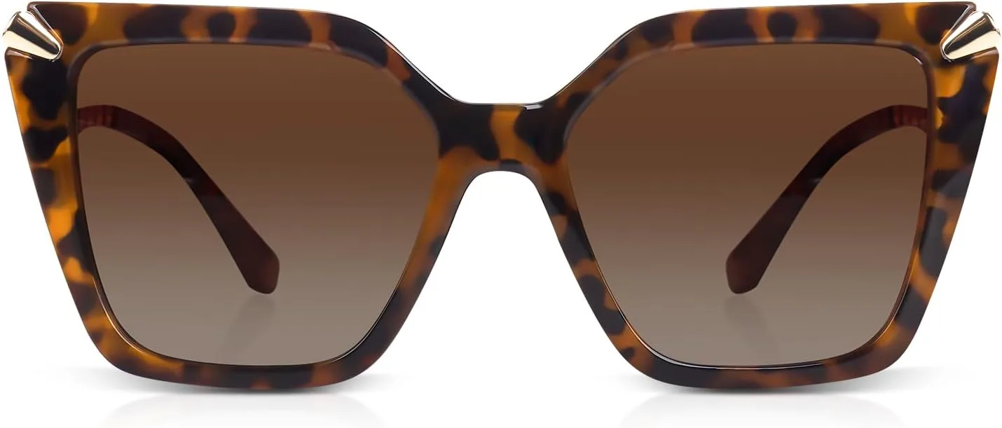 

Солнцезащитные очки DrRelax Big Square для женщин, ретро-модель, поляризованные, с металлическим покрытием, защита от УФ-излучения UV 400, Leopard/ Gradient Brown