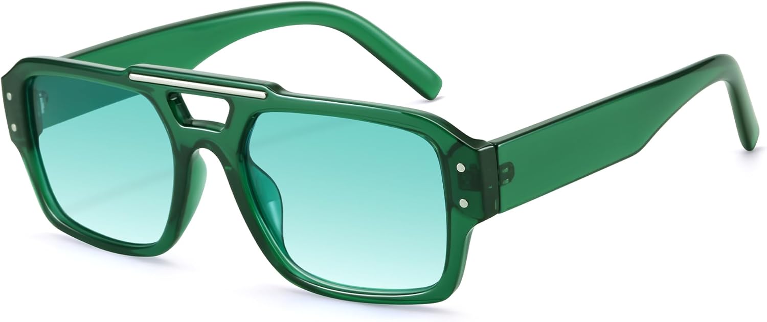 

Солнцезащитные очки Hycredi Retro Aviator для женщин и мужчин, модные квадратные очки в стиле 90-х, классические прямоугольные солнцезащитные очки в винтажном стиле 70-х, Green/Gradient Green