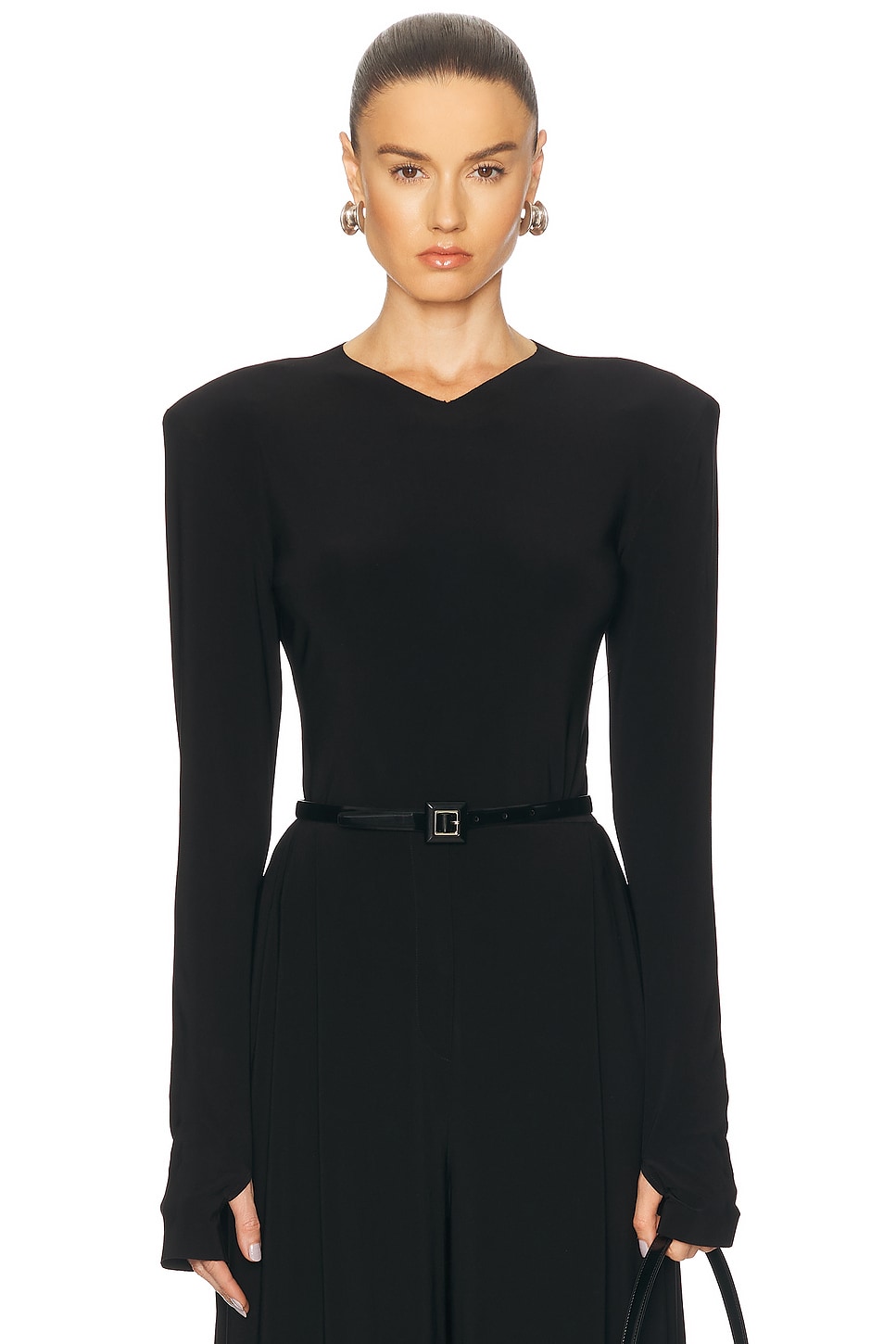 

Лонгслив Shoulder Pad V Neck Топ Norma Kamali, Black