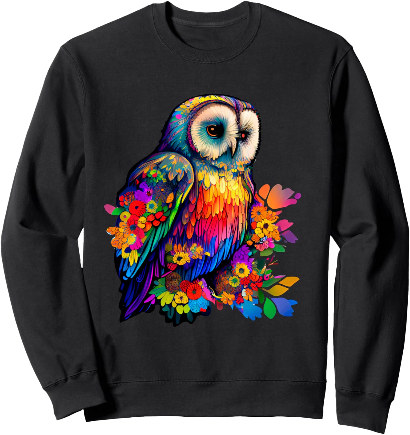 

Красивая толстовка с принтом в виде совы и цветочного узора Vibrant Owl Floral Pattern Colorful Nature Art, черный