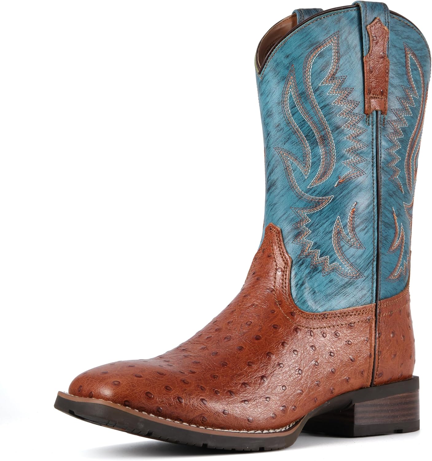 

Мужские сапоги SUREWAY из цельной кожи с узором под страуса, ковбойские сапоги с квадратным носком и вышивкой в западном стиле, маслостойкие и противоскользящие, Brandy Full Quill Ostrich