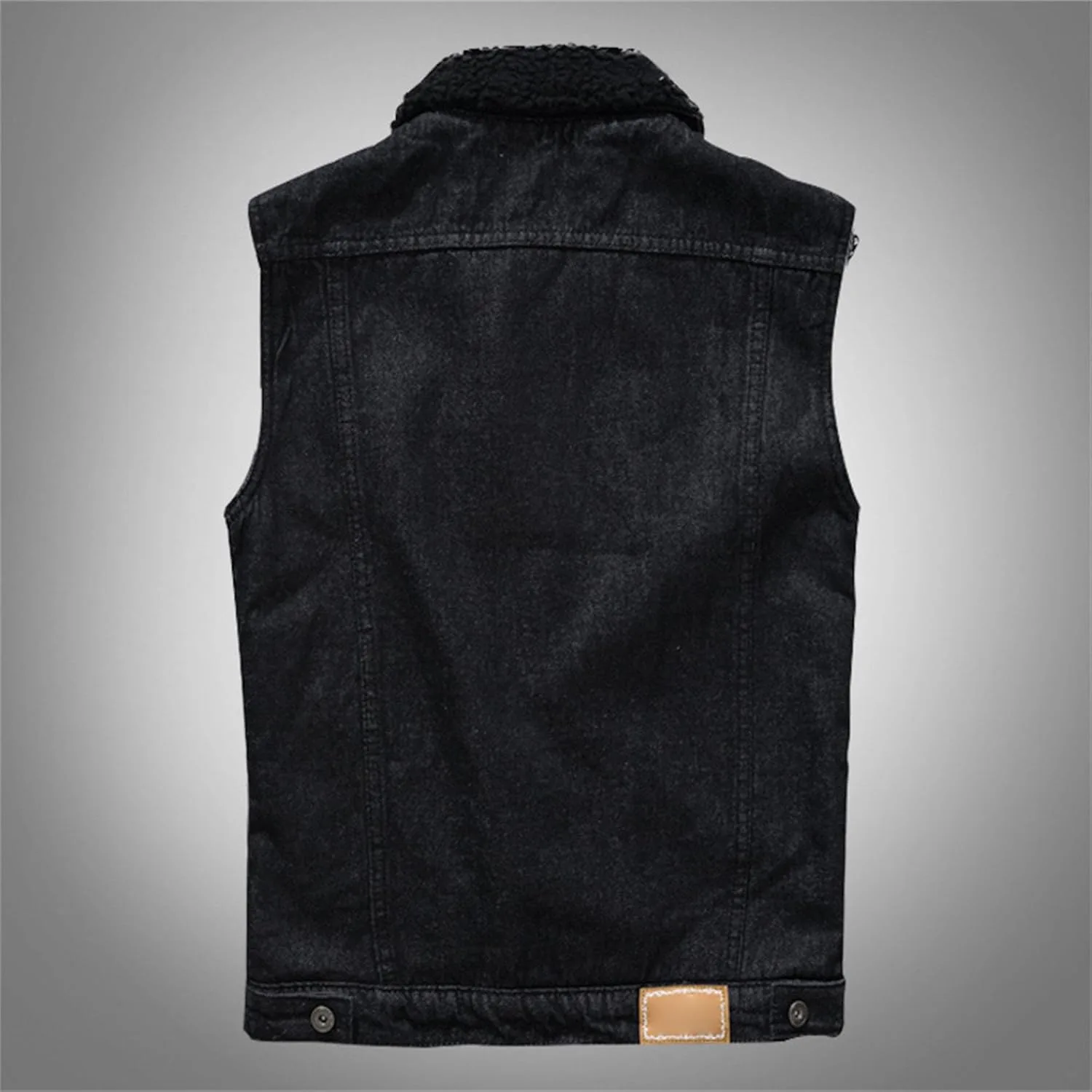 Мужской утепленный джинсовый жилет Casual Slim Fit с пуговицами и несколькими карманами без рукавов Generic, черный — фото 2
