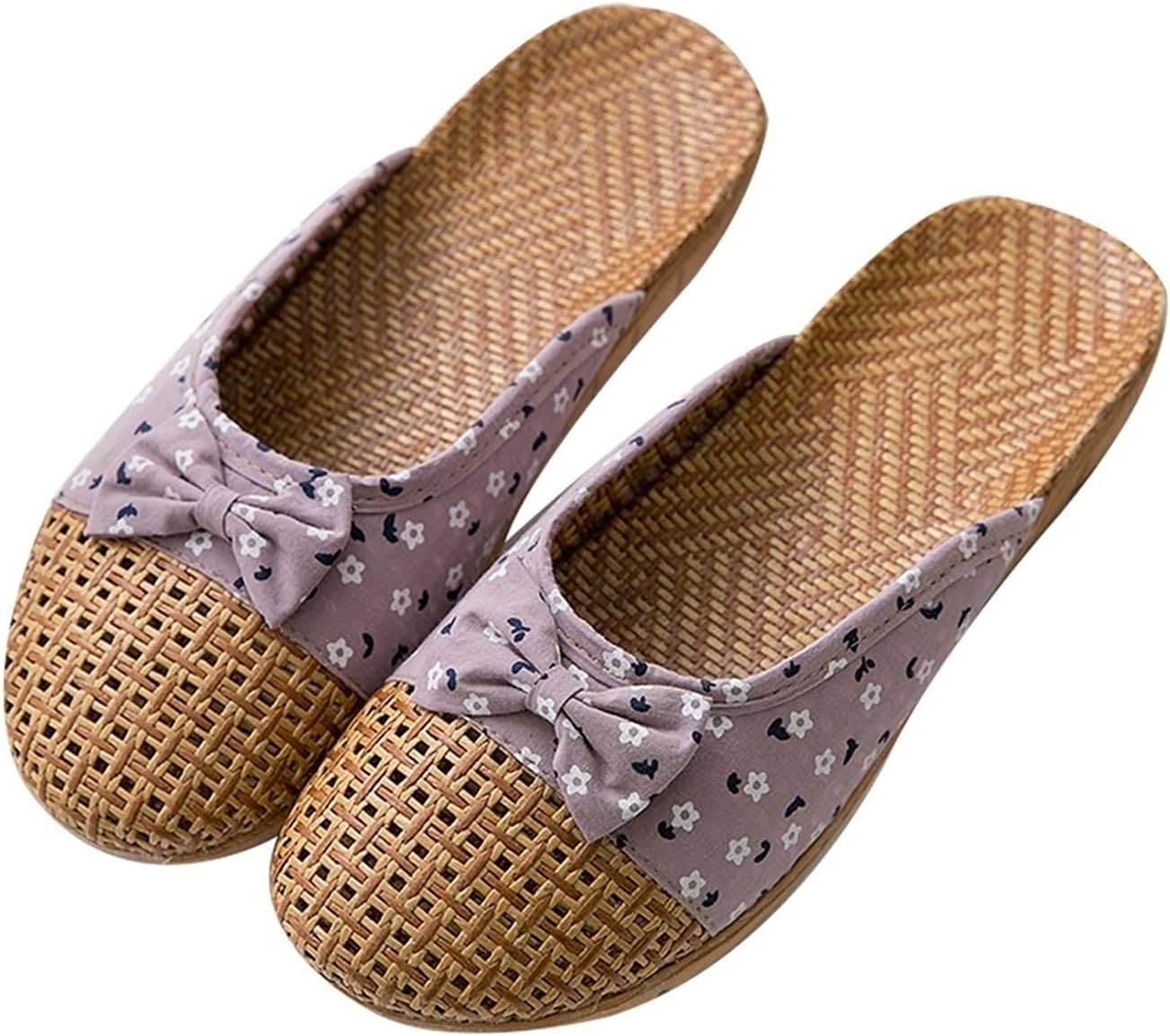 

Женские домашние тапочки из льна, мягкая подошва, для ношения в помещении и спальне, комфортные на все сезоны, с плетеной травяной подошвой, открытый носок, с милым бантиком (Цвет: желтый, Размер: 35/36 EU) Kitcissl