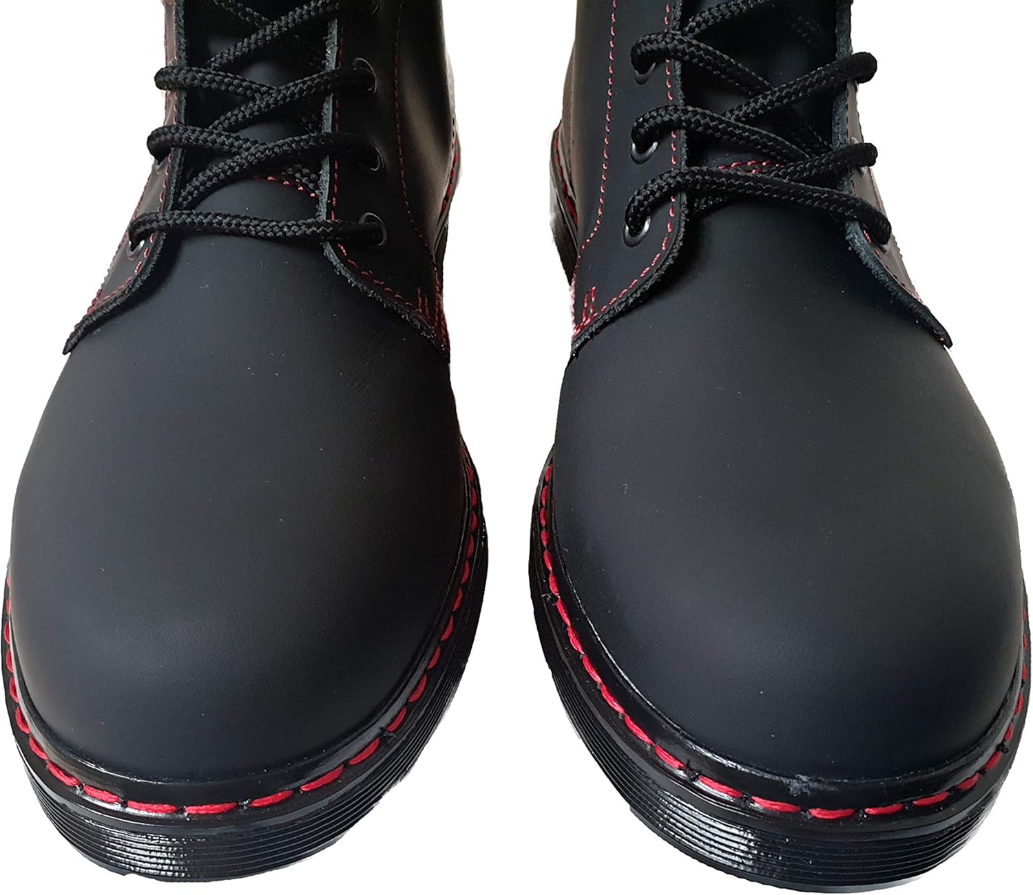 Ботинки Boots Braces England мужские 8 отверстий матово-черные с красной строчкой Boots & Braces England — фото 4