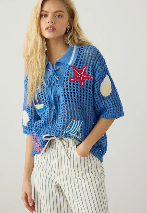 Поло Next, blue embroidered, синий