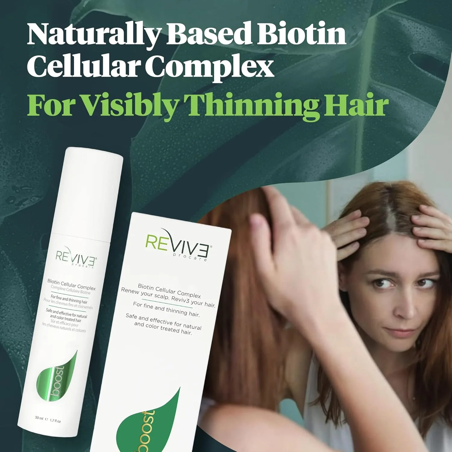 Reviv3 Procare Biotin для волосяных фолликулов - комплекс для роста волос с биотином, защищает от ультрафиолета - усилитель корней для натуральных и окрашенных волос - уход для женщин с тонкими волосами (50 мл), White — фото 2