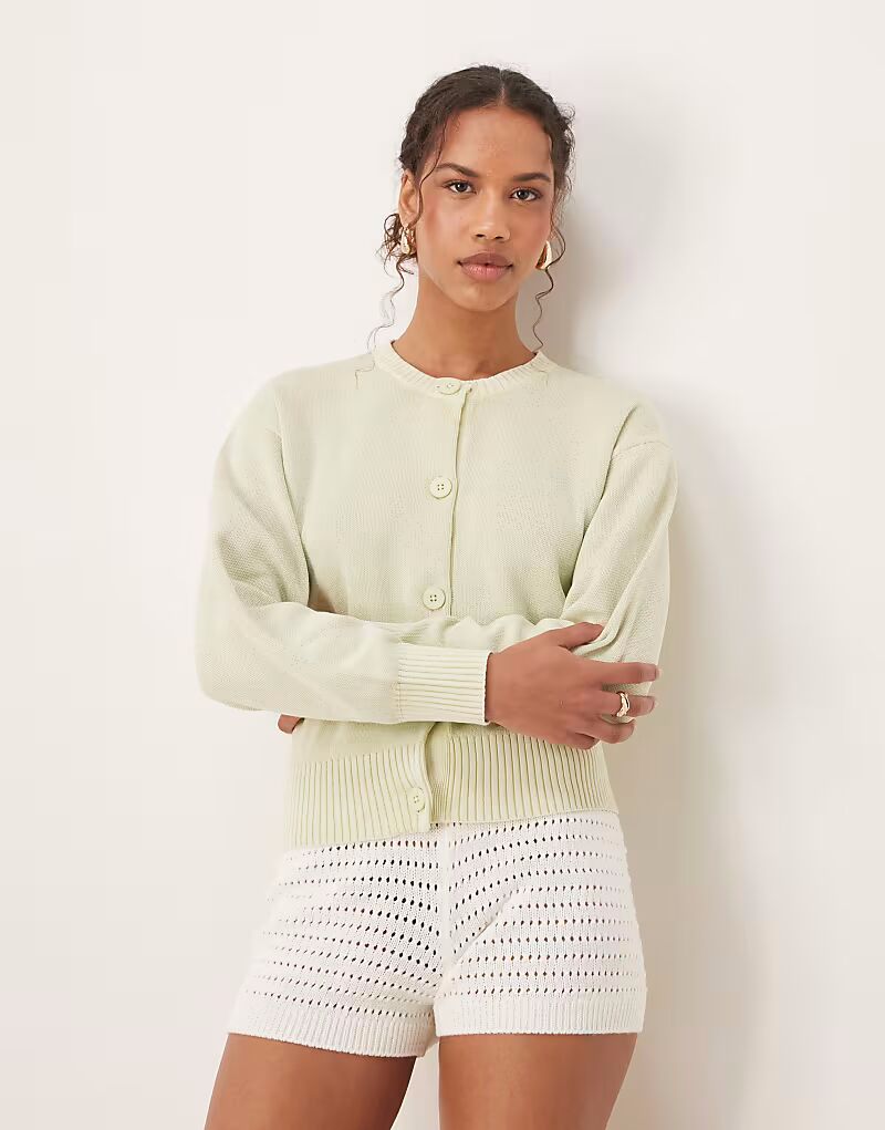 

Кардиган ASOS DESIGN с круглым вырезом и кислотной стиркой в ​​цвете шалфея