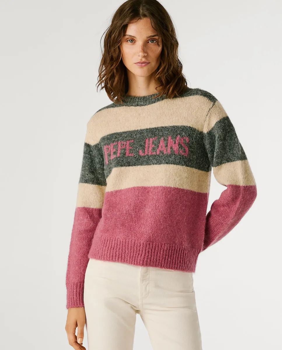 

Женский свитер в стиле color block с вышитым логотипом Pepe Jeans, серый/розовый