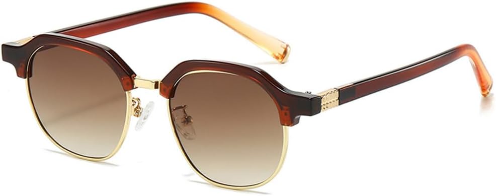 

Солнцезащитные очки в полуободковой оправе для мужчин, овальные солнцезащитные очки для женщин, винтажные очки, женские очки с защитой от УФ-излучения UV400 HCPIHF, Brown Brown