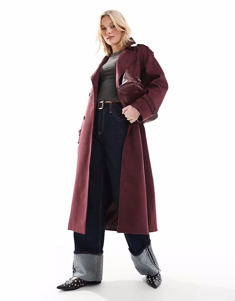 

Тренчкот из искусственной замши премиум-класса ASOS DESIGN бордового цвета