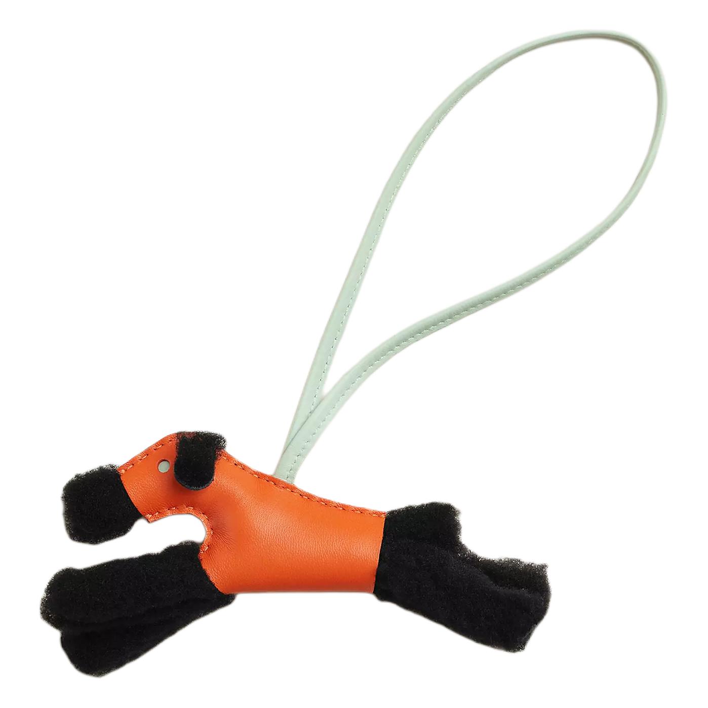 

HERMES Аксессуар для сумки Budy Charm из мериносовой шерсти с мехом ягненка Milo, женский, черный и оранжевый