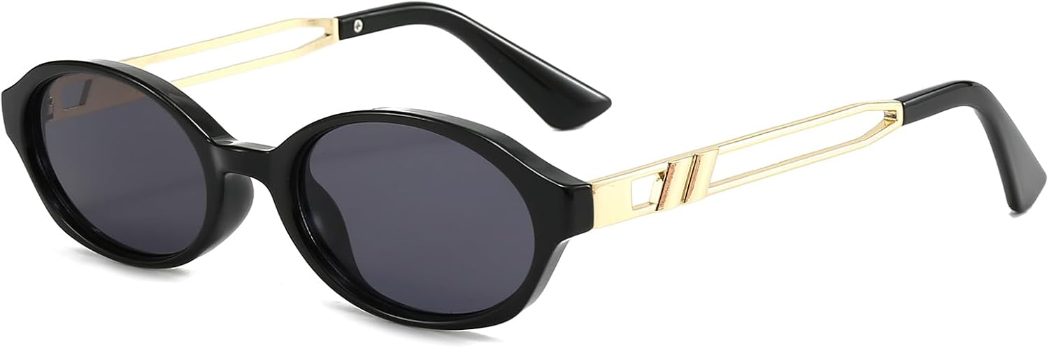 

Солнцезащитные очки LJCZKA в стиле ретро, ​​овальные, для женщин и мужчин, винтажные, овальные, металлические, узкие, в стиле 90-х, модные, с защитой UV400, Black Grey