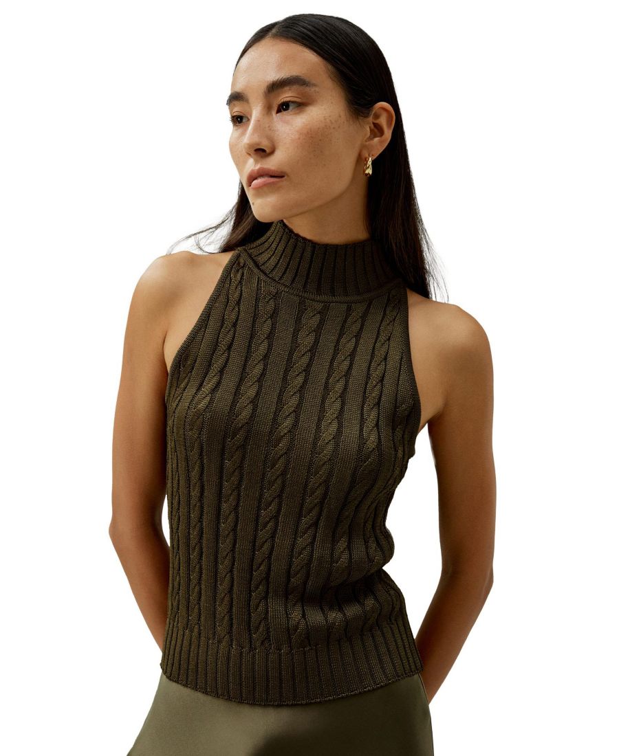 

Классический женский топ без рукавов с высоким воротником и косами LILYSILK, Pine